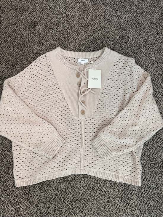 bohme Sweaters - Bohme Lace-Up open oatmeal knit sweater